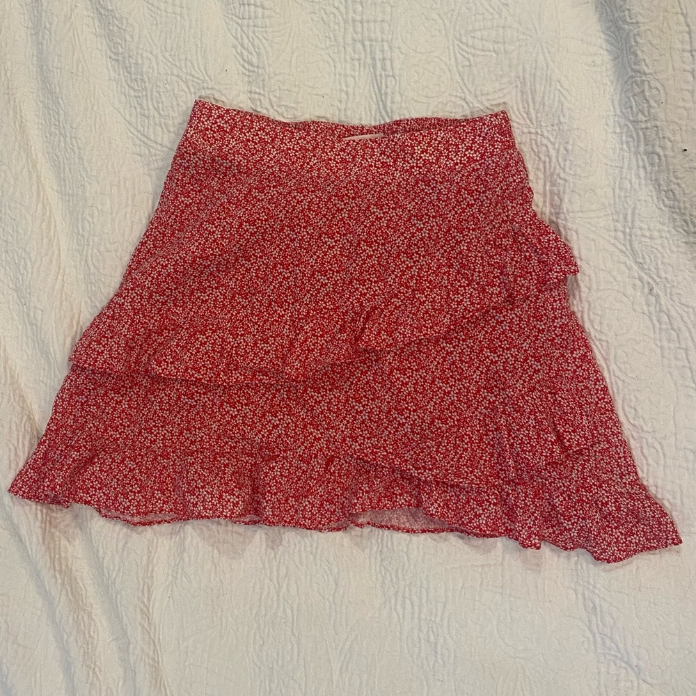 Showpo tiered ruffle red and white floral skirt